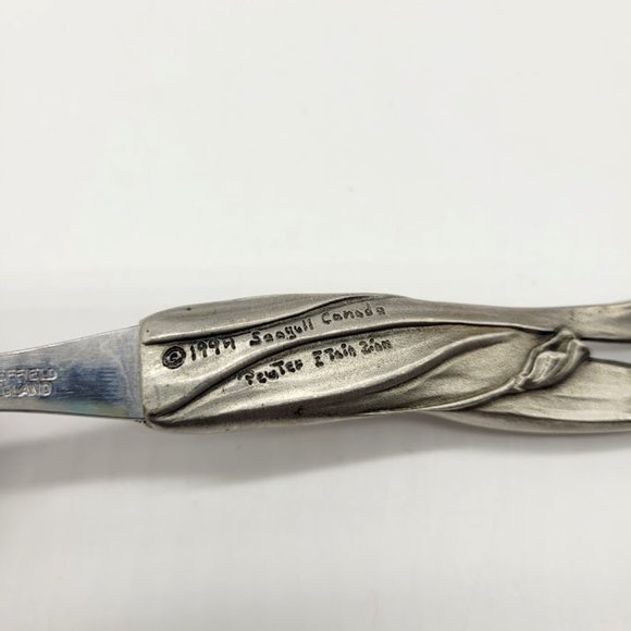 NIB Vintage 1994 Seagull Pewter Canada Sheffield England Iris Salad Serving Set - Picture 7 of 11